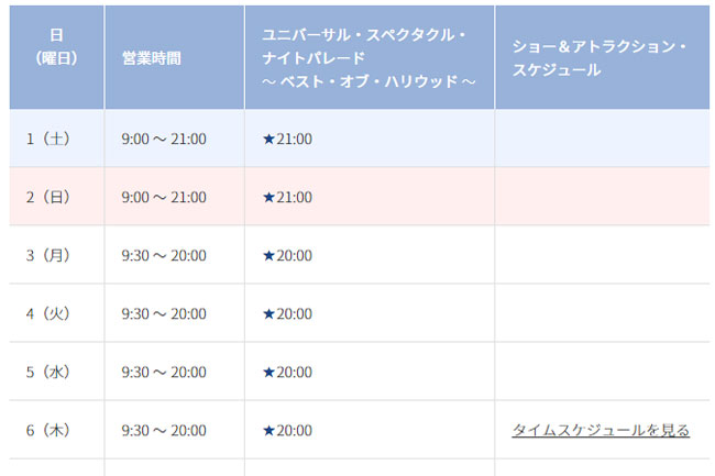 閉園時間とナイトパレードの時間