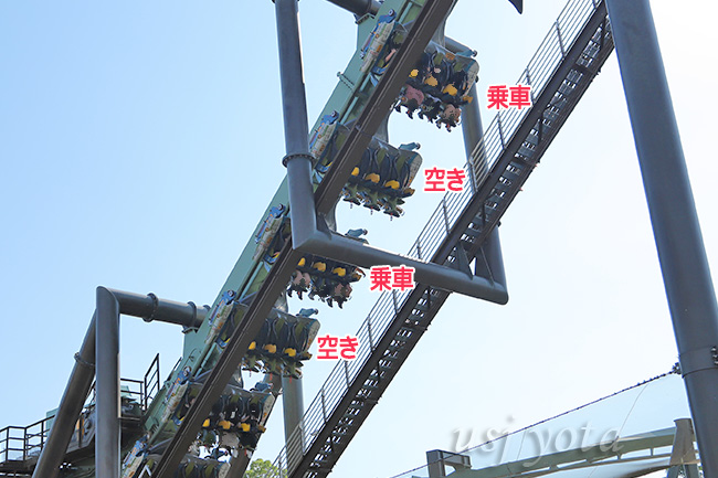 前後の間隔を空けたライド・ジェットコースター