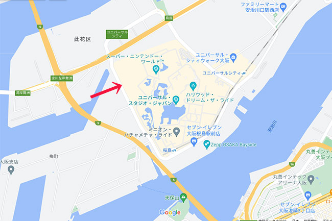 USJオフィシャル駐車場の場所