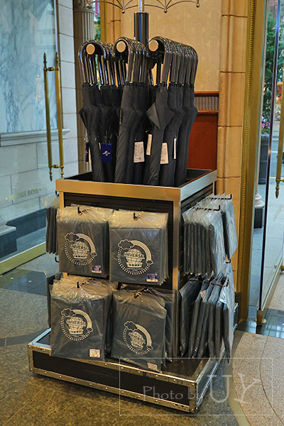 ユニバーサルスタジオジャパンのロゴ入り傘とポンチョ